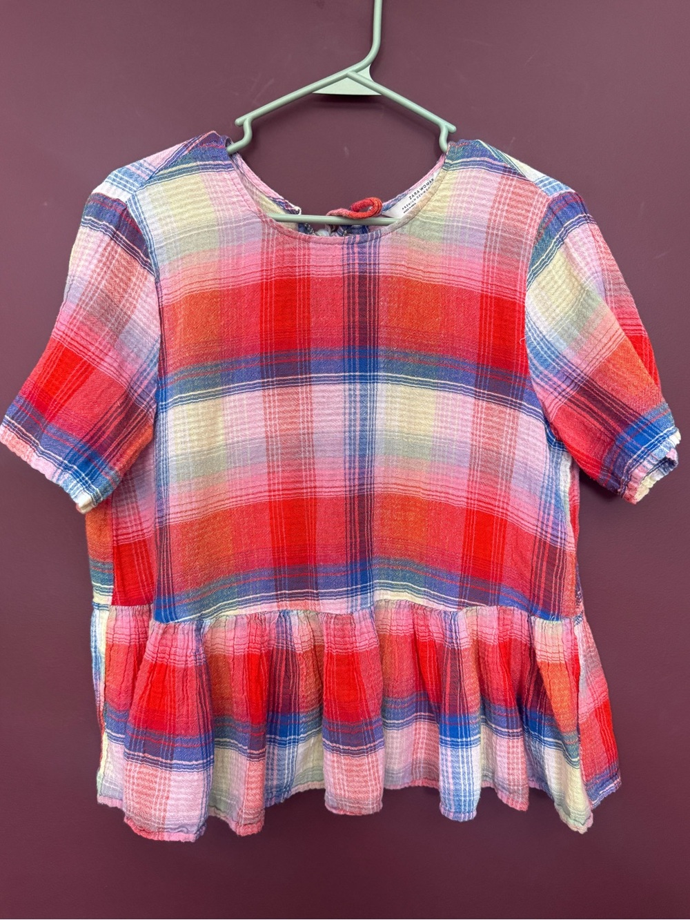 Zara Plaid Peplum Top